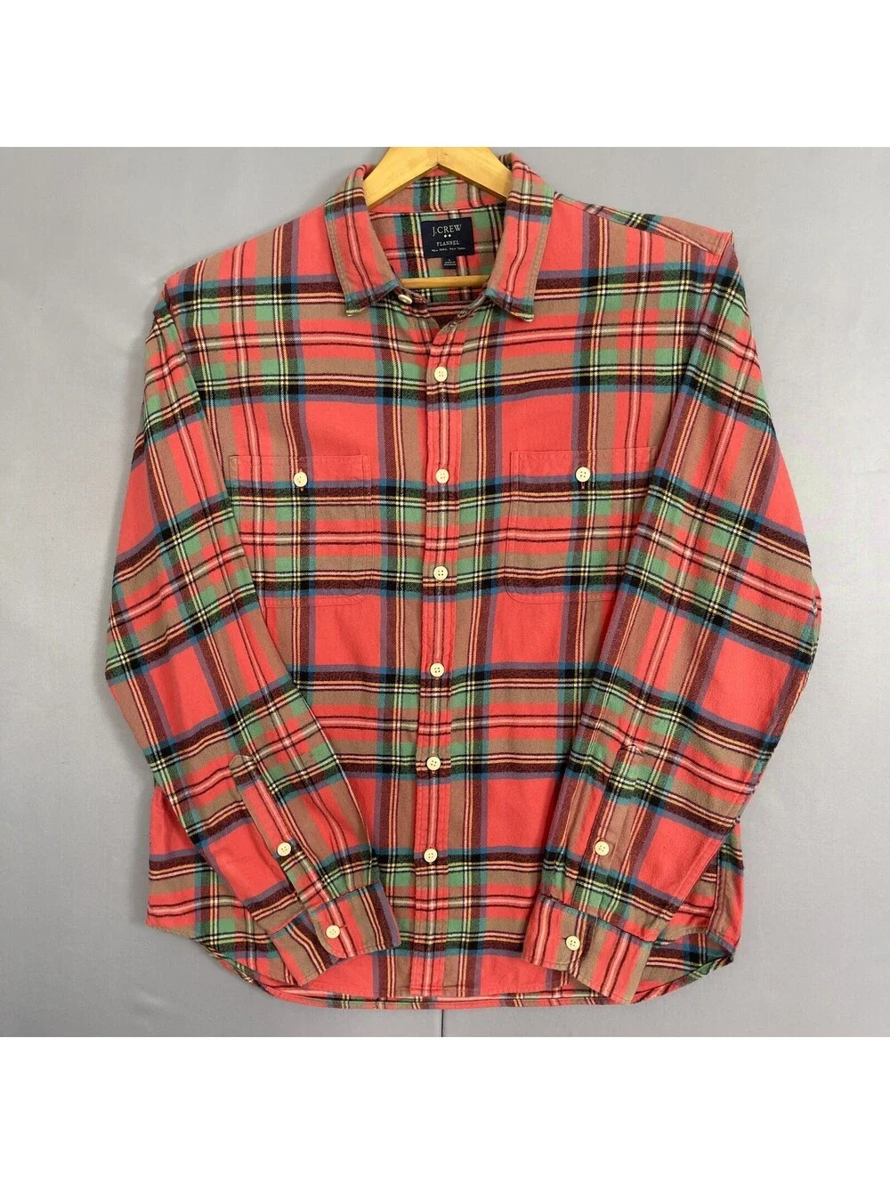J. Crew Mens Red Plaid Flannel Shirt Large Long Sleeve